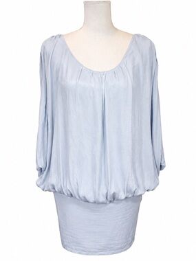 Catwalk Studio Silk Blouse with Band Bottom in Silver Color Large. Made in Italy